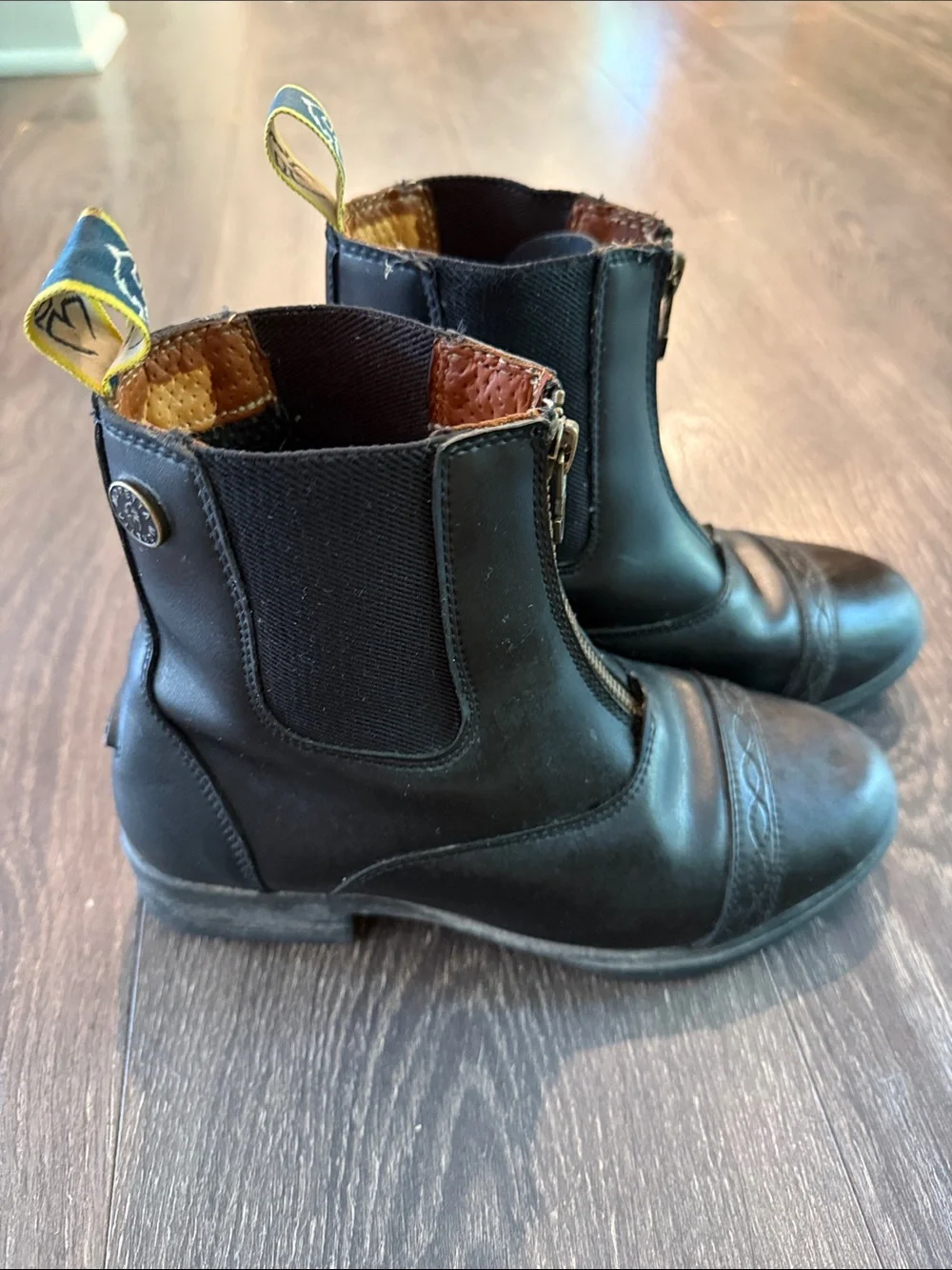 Kids Black Front-Zip Riding Boots with Pull Tab